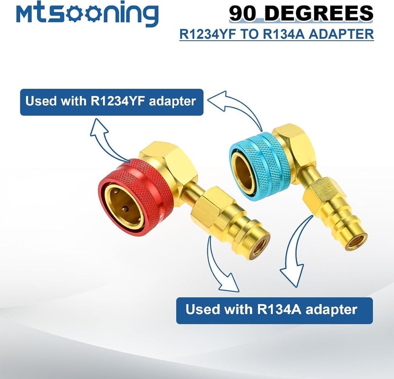 Mtsooning R1234yf 90° High/Low Side Quick Couplers Kit, R1234YF to R134A Quick Coupler Adapter, R1234YF Hose Adapter Fitting Connector with R134A Retrofit Valve for Car Conditioner AC Charging - Image 4